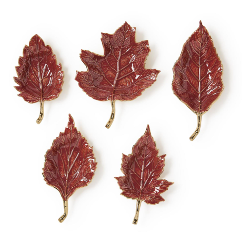 Set of 5 Food Safe Enameled Leaf Trays