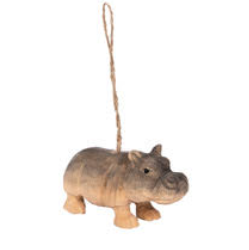  Hand Carved Wood Hippo Ornament | CFXORN80003