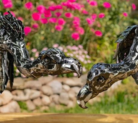 Set of 2 Assorted Galvanized Iron Vulture Figurines | ZLIZR196540-SET