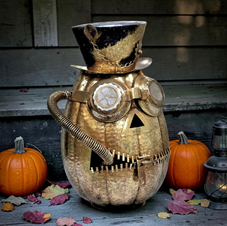 20.25" Tall Metal Steampunk Jack-O-Lantern Head Halloween Accent | ZLISK187090