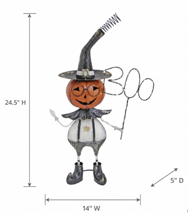 24.5" Tall Metal Jack-O-Lantern Halloween Figurine with BOO Sign | ZLISK101468