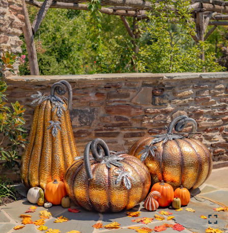 Large 46" Tall Gold-Brushed Iron Pumpkin Decoration | ZLIZR800096