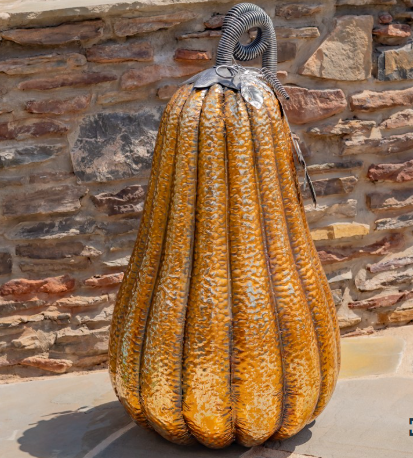Large 46" Tall Gold-Brushed Iron Pumpkin Decoration | ZLIZR800096