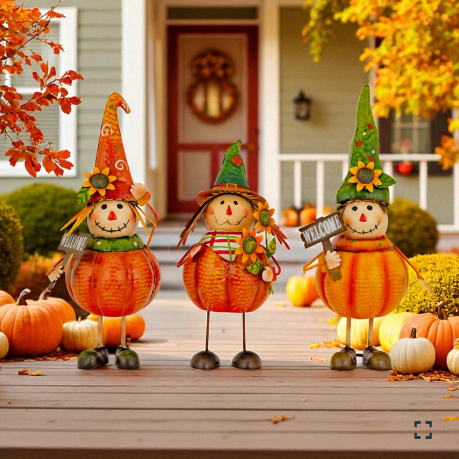 Set of 3 Assorted Pumpkin Scarecrow Figurines | ZLIZR232358 - SET