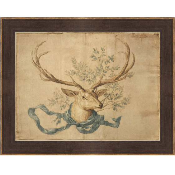 Martha Stewart Skylands | Wildlife Study: Stag Head | Framed Vintage Deer Illustration | Estate Natural History Wall Art | WWDMS00014