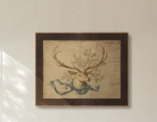 Martha Stewart Skylands | Wildlife Study: Stag Head | Framed Vintage Deer Illustration | Estate Natural History Wall Art | WWDMS00014