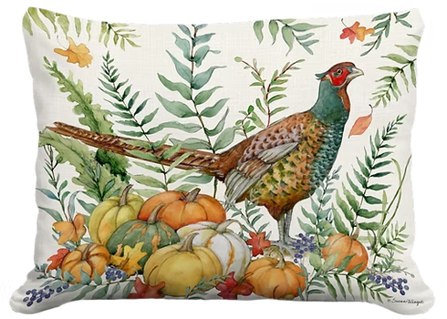 Fall Pumpkins and Pheasant Indoor Outdoor Pillow | MCSW2628