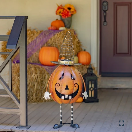 Pair of 31.5" Tall Jack-O-Lantern Halloween Figurines with LED Witch's Hats | ZLIZR195973