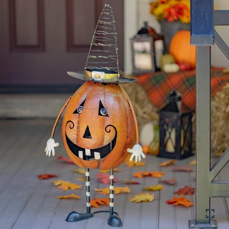 Pair of 31.5" Tall Jack-O-Lantern Halloween Figurines with LED Witch's Hats | ZLIZR195973