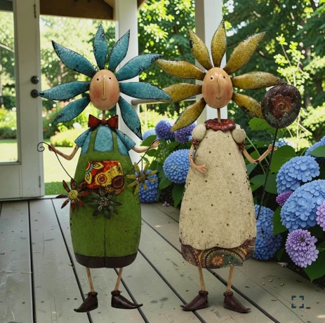 Set of 2 Assorted Whimsical Metal Flower Couple Garden Figurines | ZLISK716320-30-SET