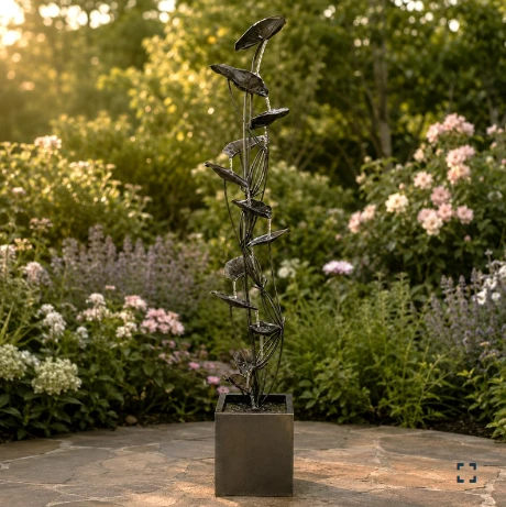  84" Tall Metal Cascading Lily Pad Fountain with Square Basin | ZLISK715920