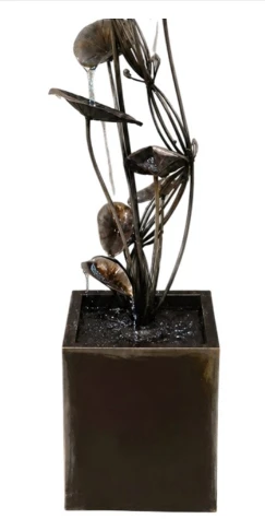 84" Tall Metal Cascading Lily Pad Fountain with Square Basin | ZLISK715920