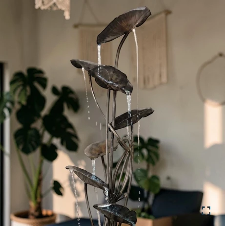 84" Tall Metal Cascading Lily Pad Fountain with Square Basin | ZLISK715920