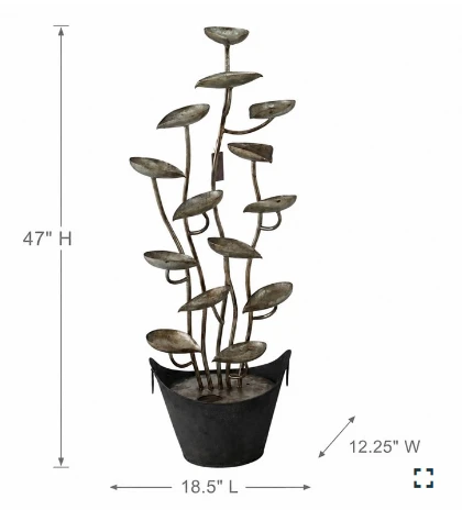 47" Tall Abstract Metal Cascading Leaf-Shaped Bowl Fountain | ZLISK724470