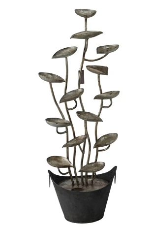 47" Tall Abstract Metal Cascading Leaf-Shaped Bowl Fountain | ZLISK724470