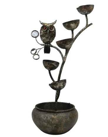 35.5" Tall Metal Owl on Branch Cascading Bowl Fountain | ZLISK761680)