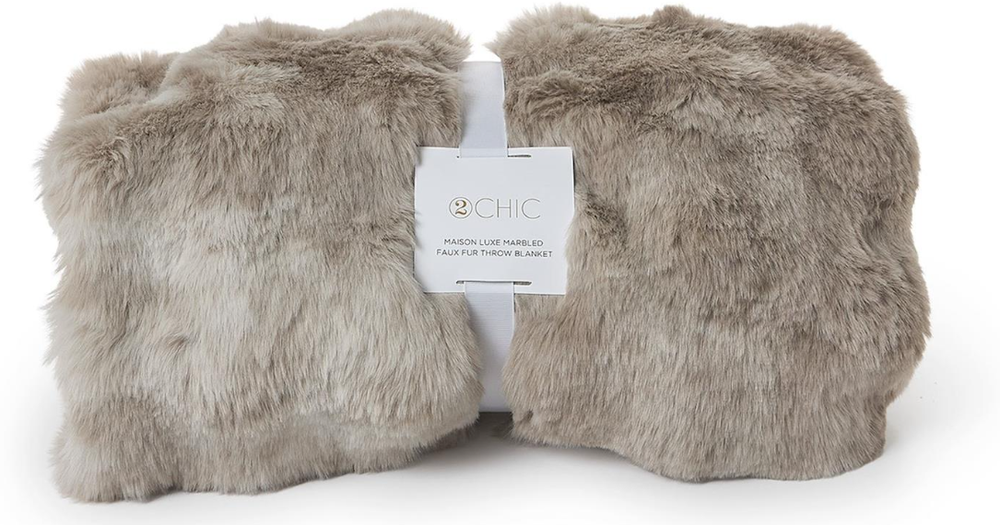 Marbled Taupe Faux Fur Throw | TC201458