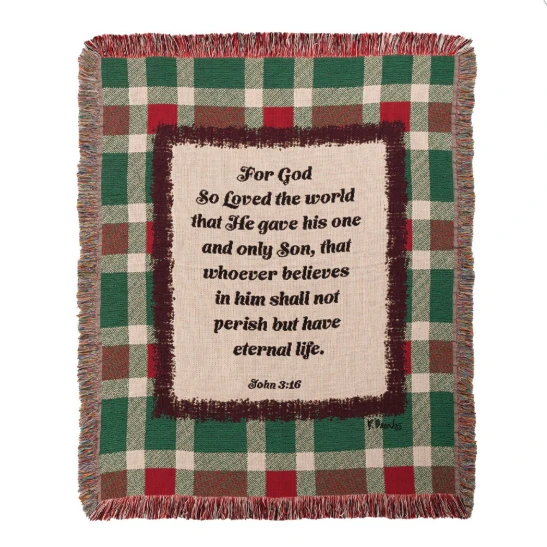Holiday Plaid Inspirational Tapestry Throw Blanket John 3:16 | MWWATHOLV
