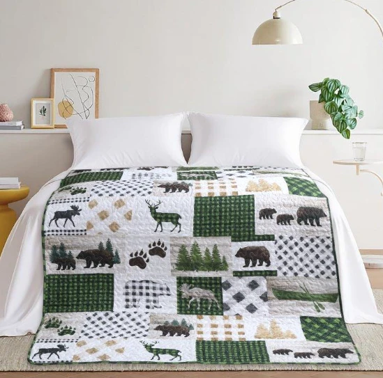 Bear Wilderness Patch Quilted Throw Blanket | DUKDQT25170