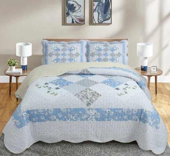 Blue Blossom Floral Patchwork Quilt Set | DUKDQ25248