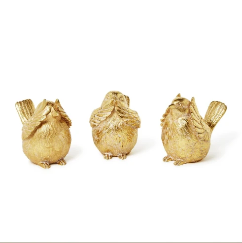 Set of 3 Gold Bird Decor Includes 3 Styles: See No Evil, Speak No Evil, Hear No Evil Decor | TC54958