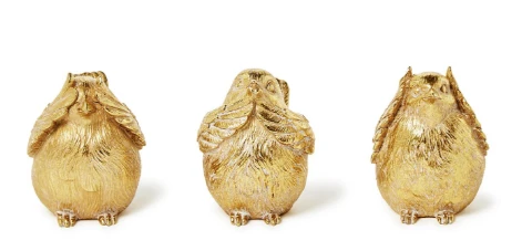 Set of 3 Gold Bird Decor Includes 3 Styles: See No Evil, Speak No Evil, Hear No Evil Decor | TC54958