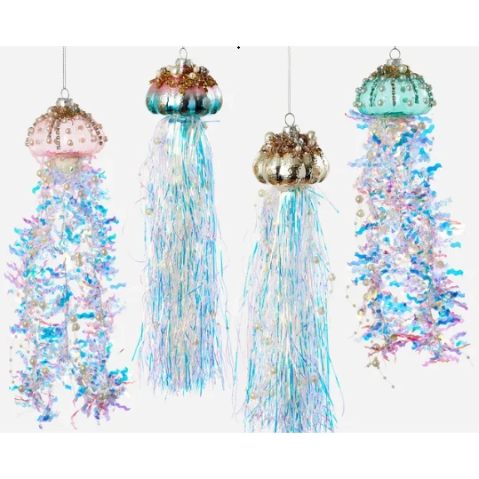 Handmade Glass Jellyfish Ornament with Pearls and Jewels | OHDTT1214