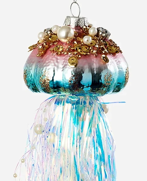 Handmade Glass Jellyfish Ornament with Pearls and Jewels | OHDTT1214