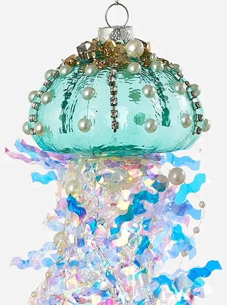Handmade Glass Jellyfish Ornament with Pearls and Jewels | OHDTT1214