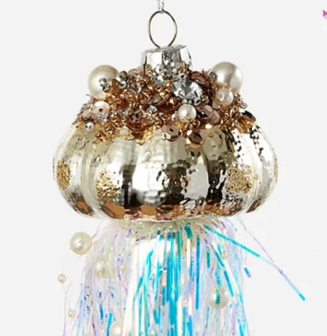 Handmade Glass Jellyfish Ornament with Pearls and Jewels | OHDTT1214