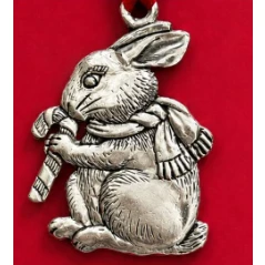 Boxed Handmade Candy Cane Rabbit Pewter Ornament | BSPCO-652