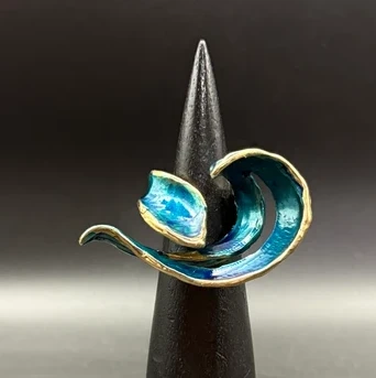 Bronze Crashing Wave Ring with Blue Patina | Nature Jewelry | ASJCRASHINGWAVERINGBLUE