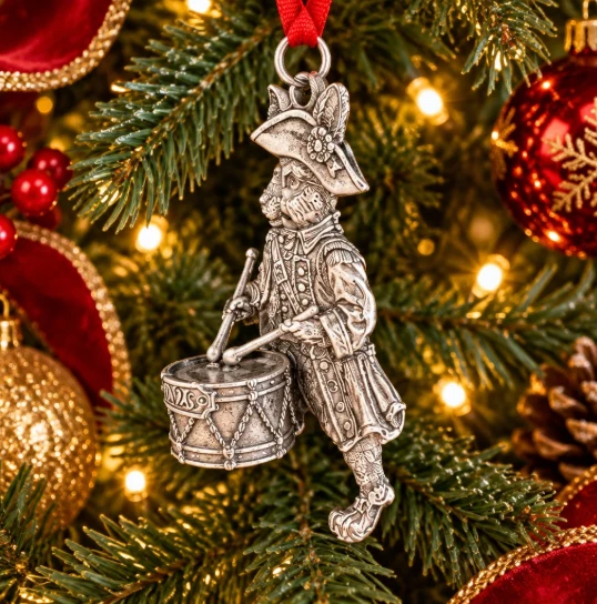 Arthur Court 2026 "Bunny Drummer" Polished Pewter Ornament | VHC151X26