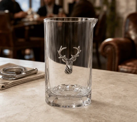 Elk Bust Hatched Bar Glass Mixing Pitcher | VHCB492EB