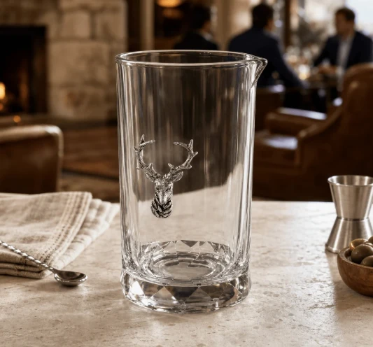 Elk Bust Hatched Bar Glass Mixing Pitcher