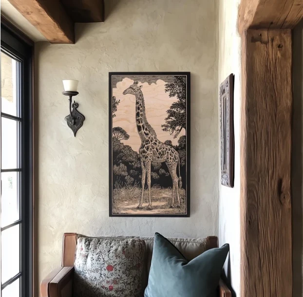 Engraved Birch Wood Panel of Giraffe | BEN5514-GIRAFFE