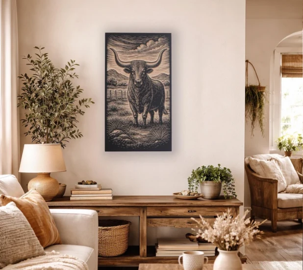 Engraved Birch Wood Panel of Texas Longhorn | BEN5514 - TexasLonghorn