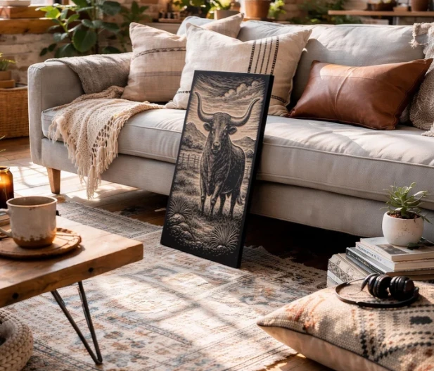 Engraved Birch Wood Panel of Texas Longhorn | BEN5514 - TexasLonghorn