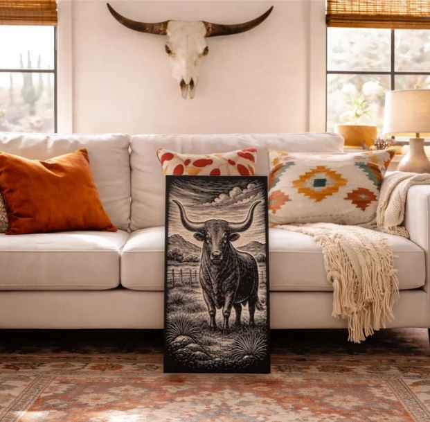 Engraved Birch Wood Panel of Texas Longhorn | BEN5514 - TexasLonghorn