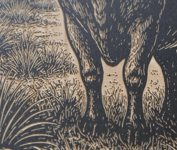 Engraved Birch Wood Panel of Texas Longhorn