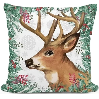 Deer with Winterberries Indoor Outdoor Pillow | MCGGR2603