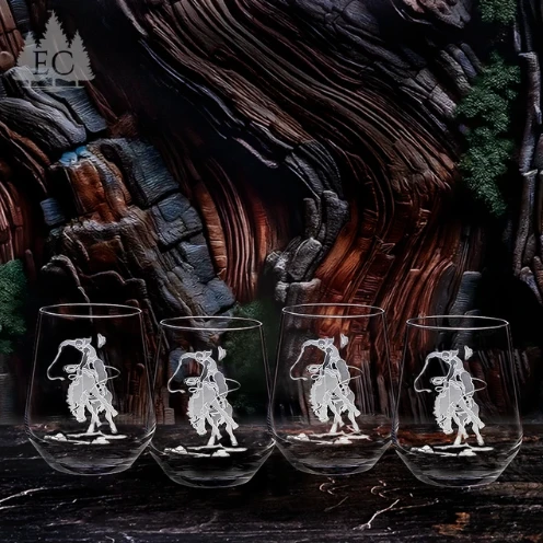 Set of 4 Fine Crystal Bronco Stemless Wine Glasses | EC673-WS-13/4