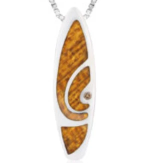 Sterling Silver Koa Surfboard Pendant | Nature Jewelry | HTSIKP-25323