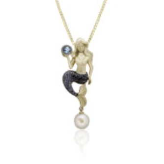 14K Aquamarine and Pearl Mermaid Pendant | Nature Jewelry | HTSSMP-36083