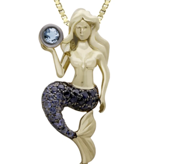 14K Aquamarine and Pearl Mermaid Pendant | Nature Jewelry