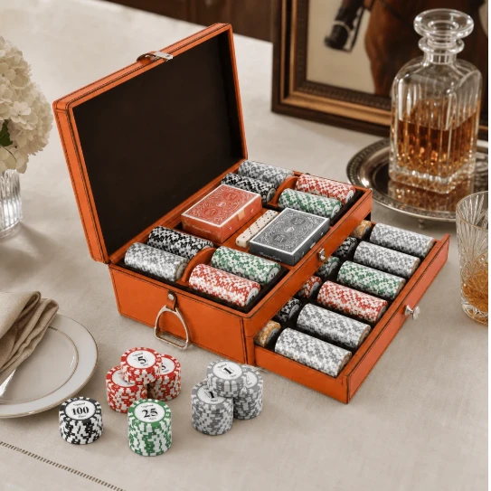 Large Leather Stirrup Poker Set | VHCH993BB