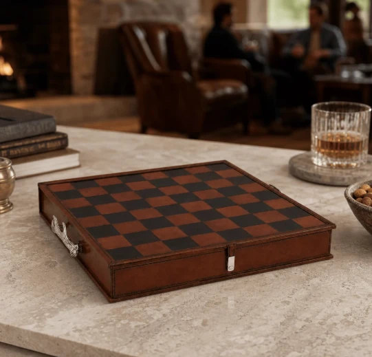 Pewter Antler Handle Chess Set Board with Storage | VHCB928CL