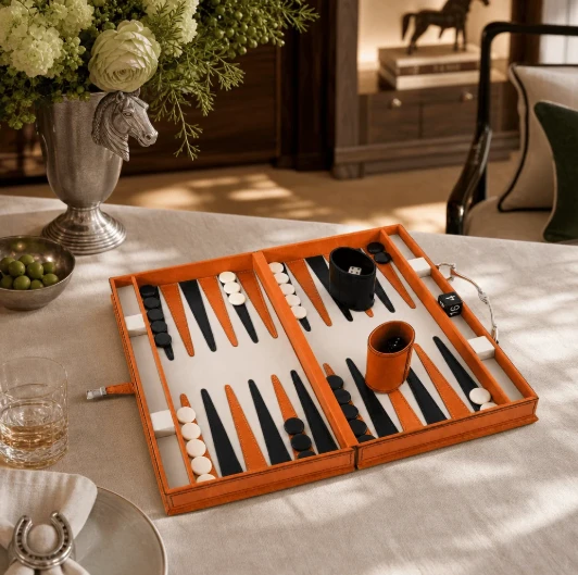 Equestrian Bit Amber Leather Backgammon Set | VHCH983BB