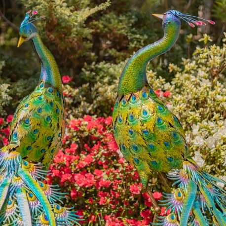 Set of 2 Large Colorful Peacocks with Crystal Jewels | ZLIZR140242-SET