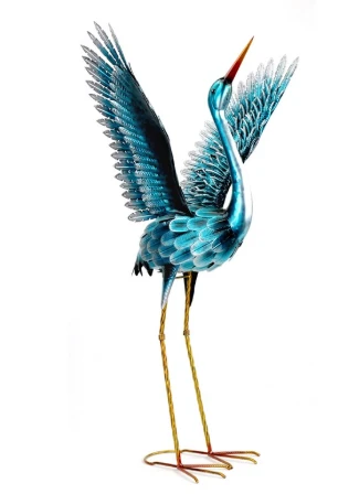 Set of 2 Stylized Metallic Blue-Green Crane Garden Figurines | ZLIZR217098-SET